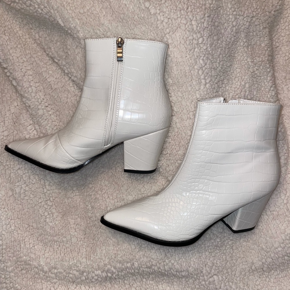 White Croc Embossed Ankle Cowboy Boots